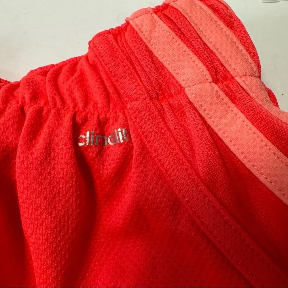 Adidas gym shorts womens small coral pink stripe yoga workout running climalite